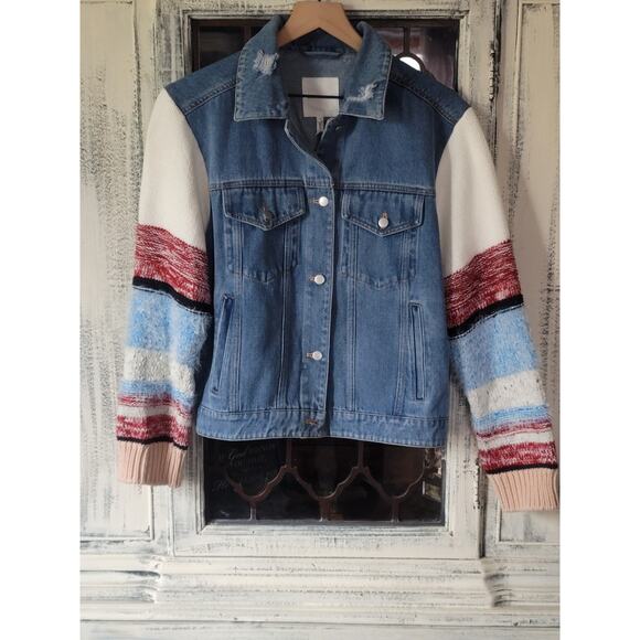 Avec Les Filles Sweater Sleeve Trucker Jacket - Small - NEW - Picture 8 of 9